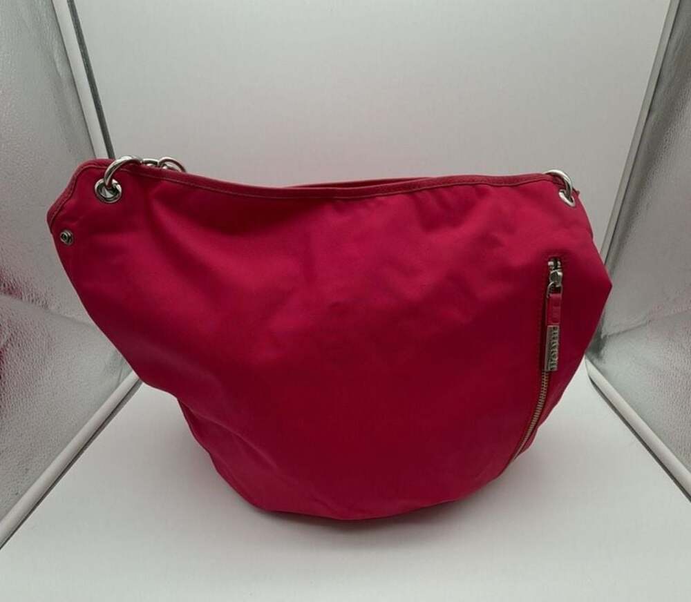 Bodhi Pink Nylon Hobo Shoulder Bag with Chain Detail